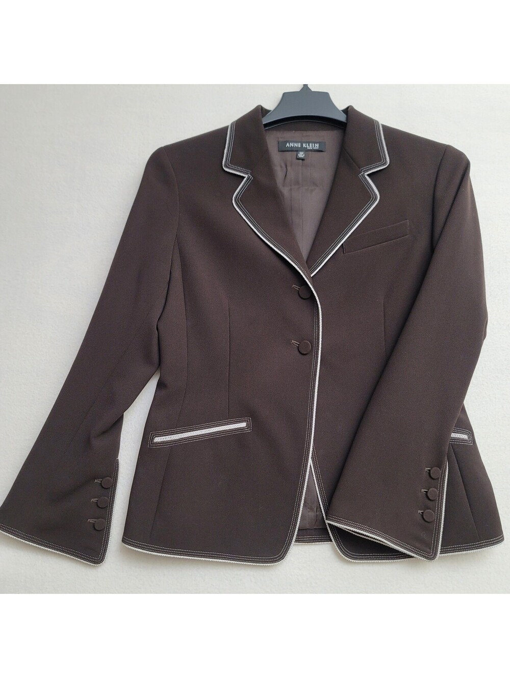 Anne Klein Women's Brown Blazer with White Stitching Size 10P